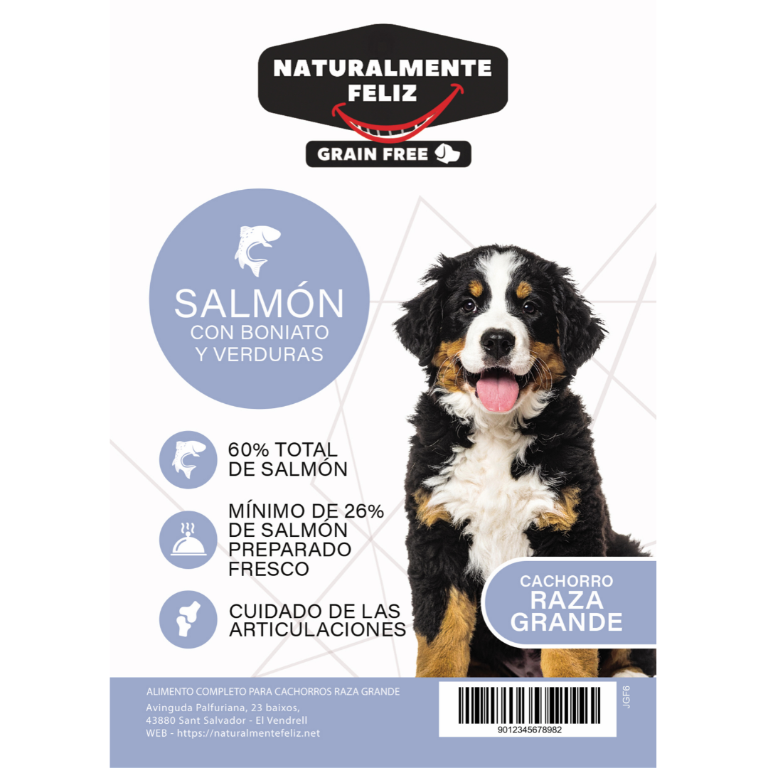 Pienso para Cachorro Raza Grande - SALMÓN (60% Total) Con Boniato y Verduras - Grain Free