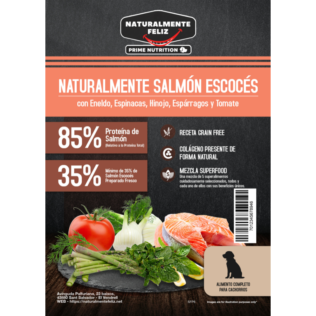 Pienso para Cachorro - SALMÓN (65% Total) Con Boniato, Eneldo, Espinacas, Hinojo, Espárragos y Tomate - Grain Free 6kg