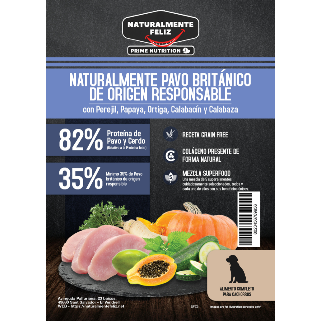 Naturalmente Pavo Britanico con super alimentos - Pienso seco para cachorros 6kg