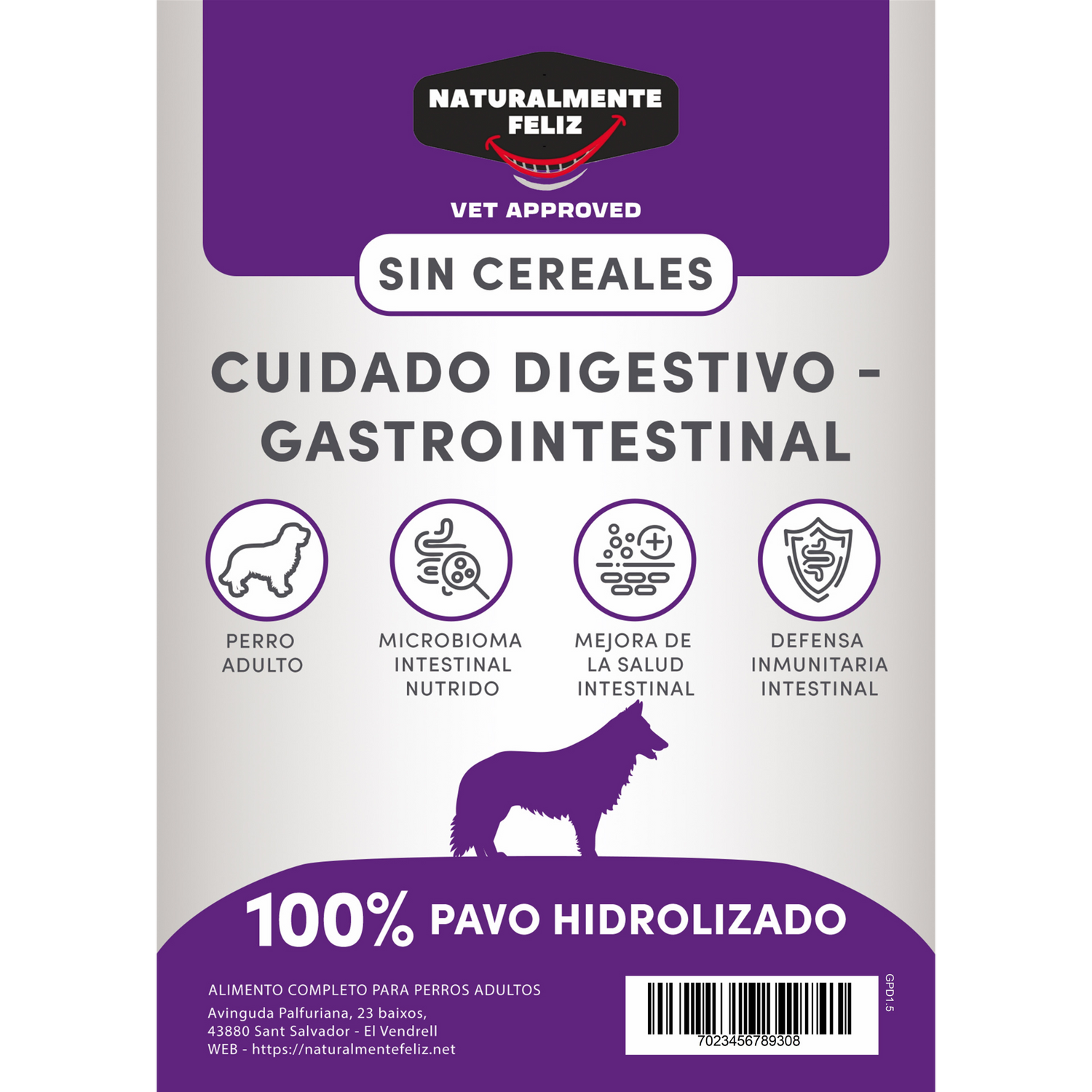 Pienso veterinario para el cuidado digestivo - gastrointestinal para perros de todas las edades Naturalmente Feliz