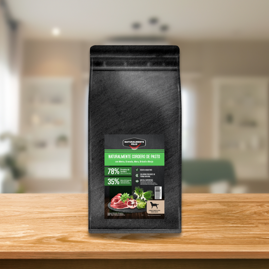 Pienso Natural para perro mediano grande Grain Free Cordero de Pasto, Menta, Granada, Mora, Brócoli e Hinojo Bolsa zip