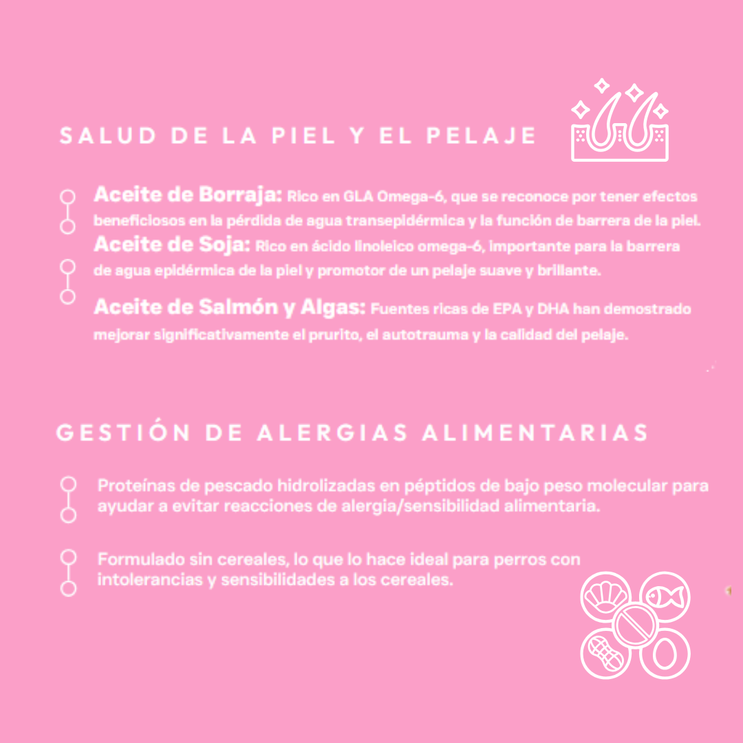 Pienso veterinario cuidado de la piel y pelaje Naturalmente feliz beneficios