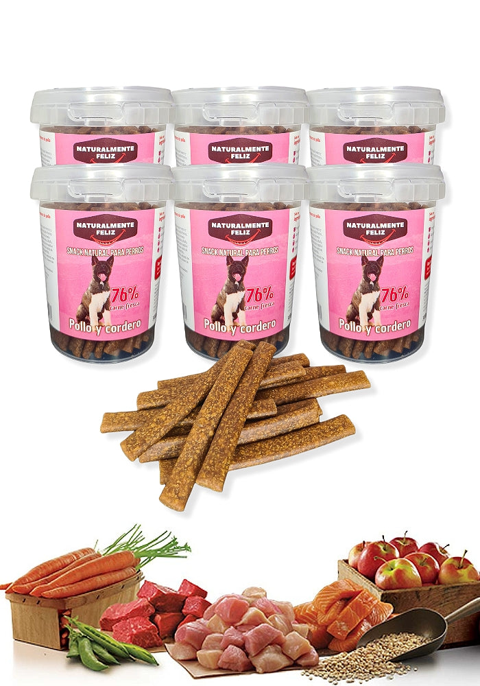 Snack delicioso y saludable, secado suavemente con Pollo, Cordero 76% Carne - (6 unidades de 300 gr)